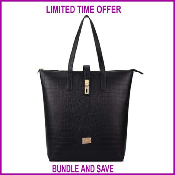 15.6 Inch Vegan Leather Laptop Tote Bag Professional Work Travel - Picture 3 of 8